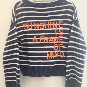 NWT Kerri Rosenthal Navy and White V-Neck Sweater